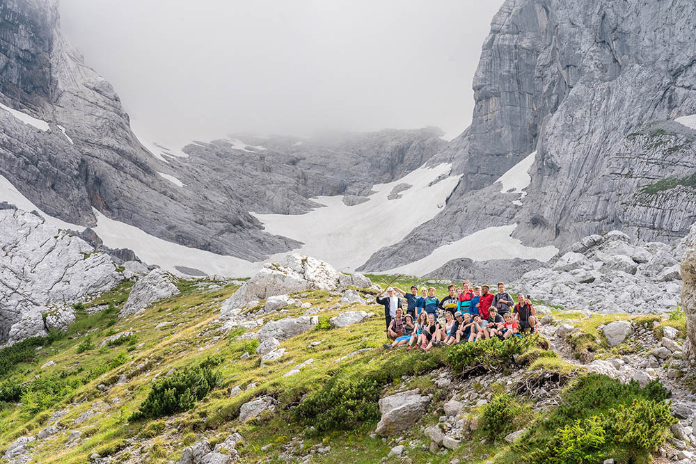 Group photo in mountain terrain