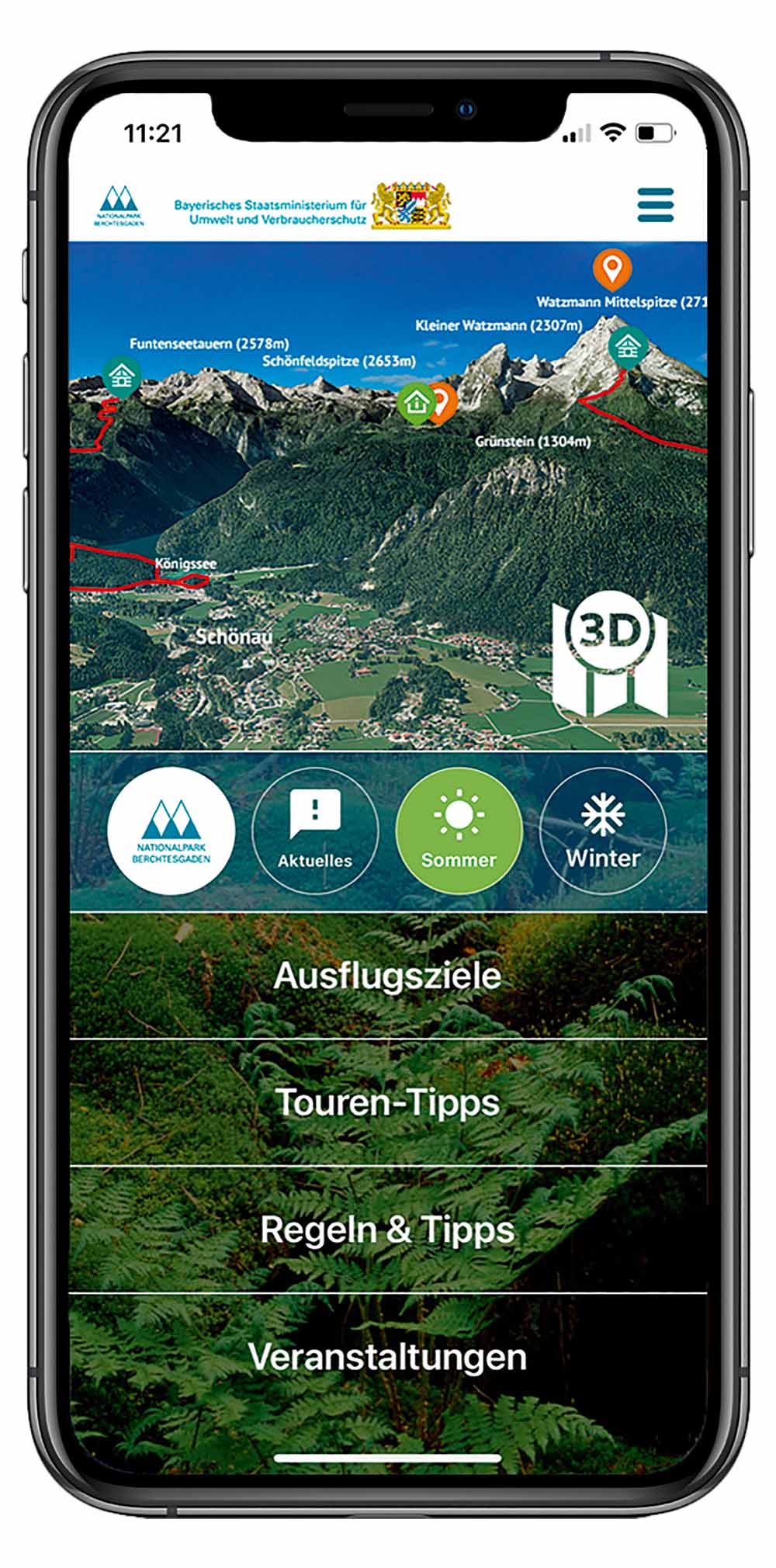 The app Berchtesgaden National Park with 3D maps - only in German
